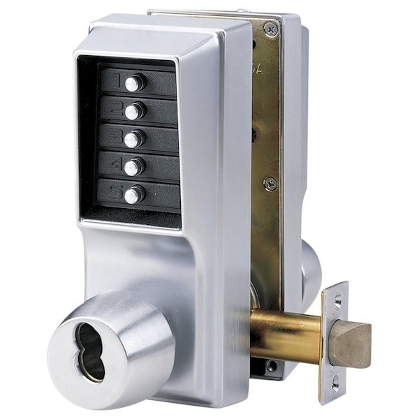 Cylindrical Knob Lock, Combination or Key Override Entry, Combination or Key Override Exit, 2-3/4-in